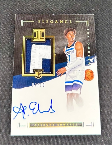 2020-21 Anthony Edwards Panini Impeccable Rookie Gold Patch Auto Holo RPA 4/10 #140 SP RC Elegance Autograph