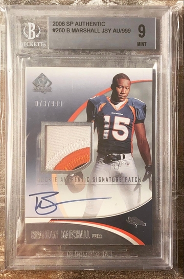 2006 SP Authentic #260 Brandon Marshall Jersey 3 Color Patch Auto BGS9