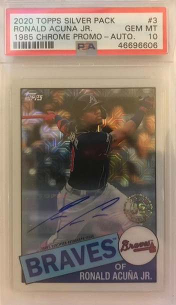 Ronald Acuna Jr 2020 Topps Silver Pack 1985 Chrome Promo Auto /30 PSA 10
