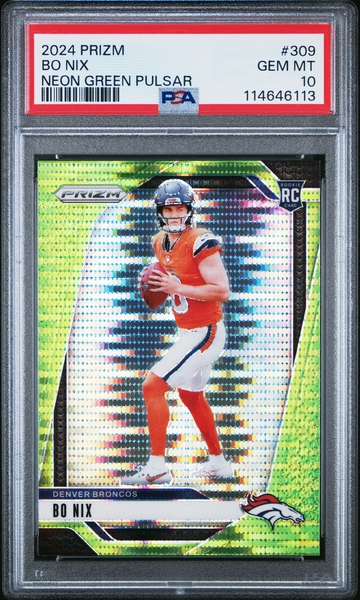 2024 Panini Neon Green Pulsar Prizm #309 Bo Nix Denver Broncos Rookie RC PSA 10
