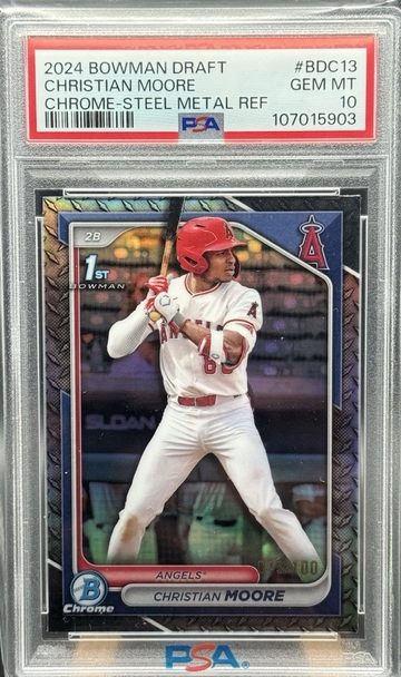 2024 BOWMAN DRAFT CHROME CHRISTIAN MOORE STEEL METAL REFRACTOR /100 PSA 10!