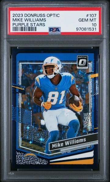 2023 Panini Donruss Optic Purple Stars Mike Williams #107 /15 PSA 10
