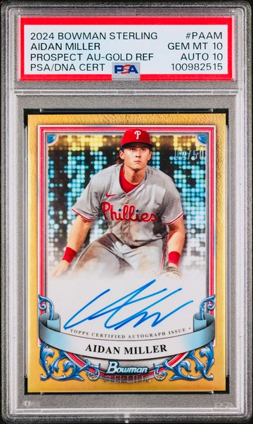 2024 Bowman Sterling AIDAN MILLER Prospect Gold Auto /50 PSA 10