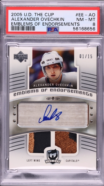 2005 UD The Cup Emblems Endorsements Alexander Ovechkin RC PATCH AUTO 1/15 PSA 8