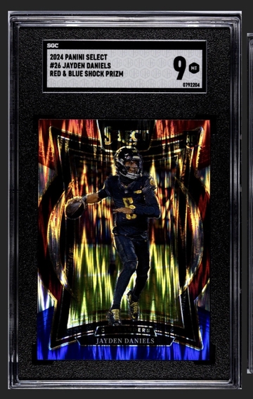 2024 Panini Select Jayden Daniels Red & Blue Shock Prizm #26 – SGC 9 Commanders
