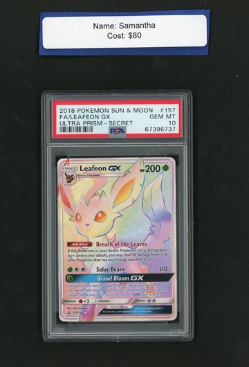2018 Pokemon Sun & Moon 157 Leafeon GX Ultra Prism - Secret 67396737 PSA 10 GEM MT