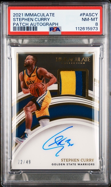 2021-22 Stephen Curry Panini Immaculate Patch Auto /49 PSA 8 Autograph Jersey SP