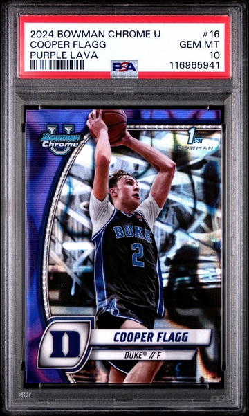 2024-25 1st Bowman Chrome U Cooper Flagg #16 Purple Lava Rookie RC PSA 10