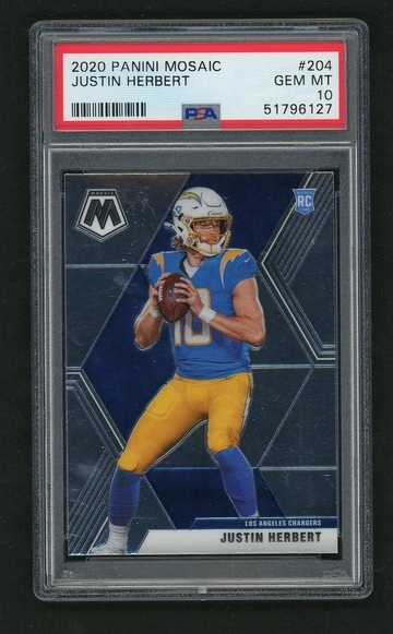 2020 Panini Mosaic 204 Justin Herbert Rookie PSA 10 Gem Mint Los Angeles Chargers