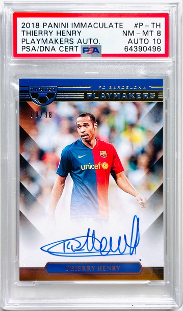 2018 Panini Immaculate Playmakers /98 Thierry Henry PSA Gem Mint On Card Auto