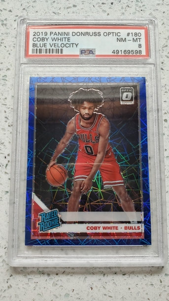 2019 Donruss Optic Coby White Blue Velocity PSA 8