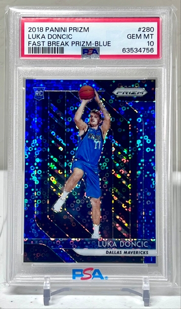 2018 Panini Prizm Luka Doncic Fast Break Blue PSA 10