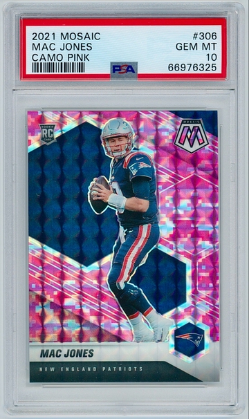 2021 Mosaic #306 Mac Jones - Camo Pink (Prizm) PSA 10 - Rookie | New England Patriots (NFL)
