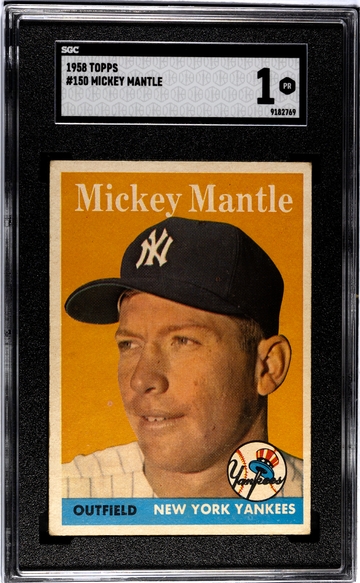 1958 Topps #150 Mickey Mantle SGC 1 part of back missing after torn from scrapbook