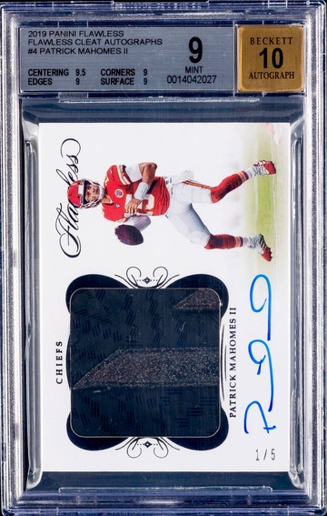 2019 Patrick Mahomes Panini Flawless Cleat Patch Auto 1/5 BGS 9 10 Autograph SP