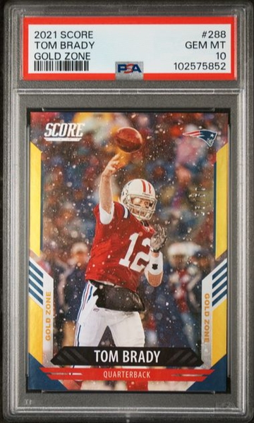 2021 Panini Score #288 Tom Brady Gold Zone /50 Patriots PSA 10