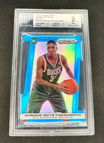 2013 Giannis Antetokounmpo Panini Prizm Light Blue Die Cut Rookie /199 BGS 9 #290 RC SP