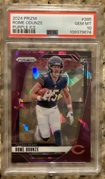 ROME ODUNZE PSA 10 PURPLE CRACKED ICE ROOKIE 2024 Prizm #385 (RC) /225 BEARS