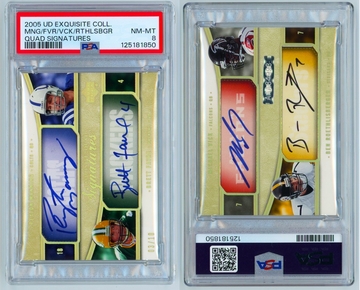 Peyton Manning/Brett Favre/Michael Vick/Ben Roethlisberger 2005 Upper Deck Exquisite Quad Autograph 03/10 PSA 8