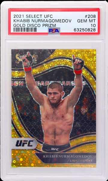 2021 Panini Select UFC Gold Disco Prizm Khabib Nurmagomedov #208 /10 PSA 10