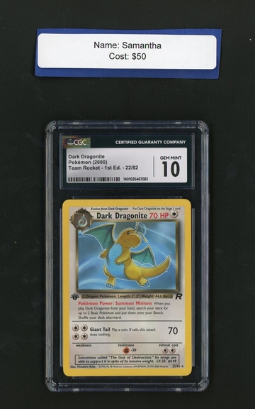 2000 Nintendo Pokémon 22/82 Dark Dragonite Team Rocket - 1st Ed. CGC 10 Gem Mint