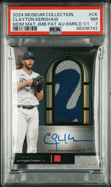 Clayton Kershaw 2024 Topps Museum Collection Jumbo Autograph Patch 1/1 PSA 7