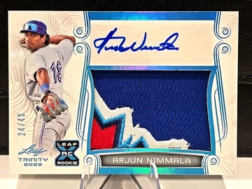 ARJUN NIMMALA  RC AUTO PATCH (SICK!)  /49  2023 Leaf Trinity  Blue RPA  Player Worn 