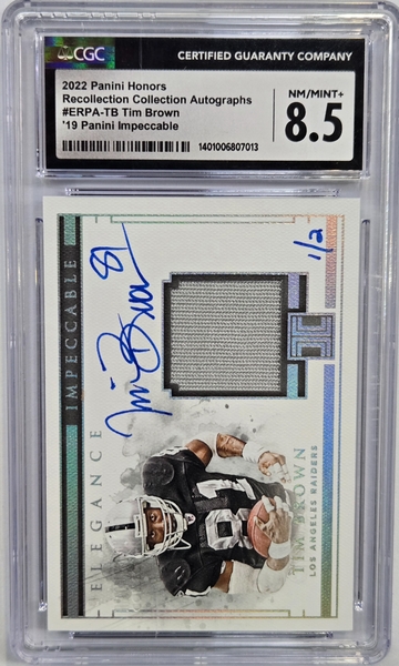 2022 Honors Tim Brown 2019 Impeccable Patch  Auto Panini #1/2 CGC 8.5/10 Auto