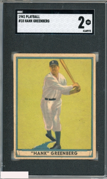 1941 PLAYBALL HANK GREENBERG #18 DETROIT TIGERS HOF SGC 2 GOOD
