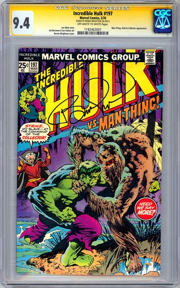 INCREDIBLE HULK #197 CGC-SS 9.4 *SIGNED BERNIE WRIGHTSON* HULK vs MAN-THING 1976