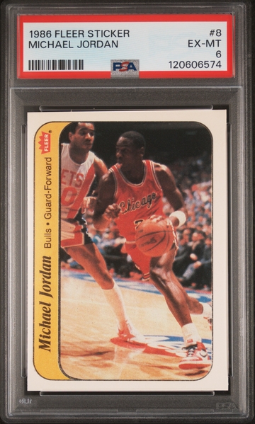 1986 FLEER STICKER #8 PSA 6 MICHAEL JORDAN Rookie Card Looks better!!