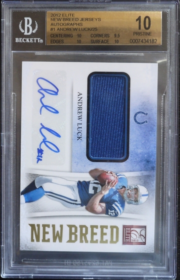 BGS 10 - 2012 ELITE ANDREW LUCK RC ROOKIE #1 (05/25) NEW BREED JERSEYS AUTO 10