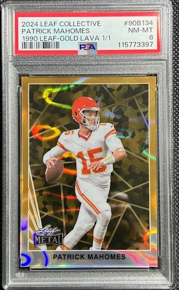 1/1 SSP Patrick Mahomes Gold Lava 1990 Leaf 2024 Leaf Collective PSA 8 NM-MINT