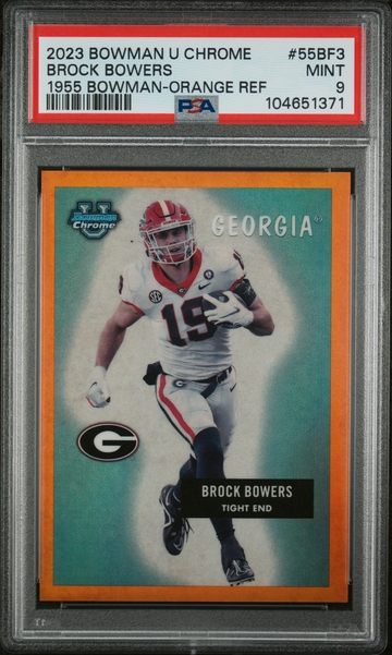 2023 Bowman U Chrome #55BF3 Brock Bowers 1955 Bowman-Orange Ref /25 PSA 9