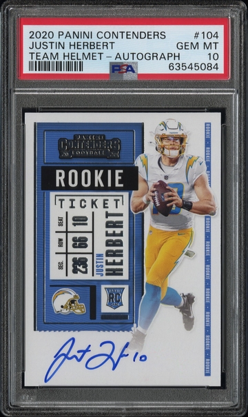2020 PANINI CONTENDERS #104 JUSTIN HERBERT VARIATION-AUTOGRAPH PSA 10