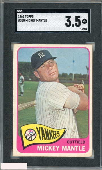 1965 TOPPS MICKEY MANTLE #350 NEW YORK YANKEES HOF SGC 3.5 VG+