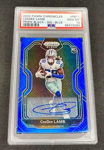 2020 Ceedee Lamb Panini Prizm Black Chronicles Blue Rookie Auto /25 PSA 10 #PB-11 Signatures Autograph RC SP