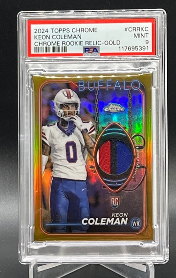 2024 Topps Chrome Keon Coleman Chrome rookie relic-gold PSA 9-  /50