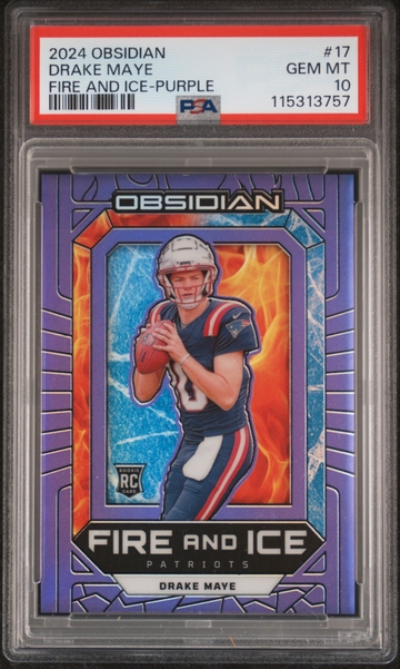 2024 Panini Obsidian Drake Maye Fire and Ice Purple PSA 10