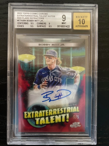 2023 Topps Cosmic Chrome Bobby Witt Jr Red Flare Auto 5/5 -BGS 9 Mint w/ 10 Auto