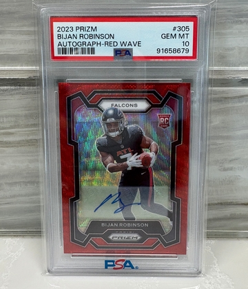 2023 Prizm Bijan Robinson RC Red Wave Auto /149 PSA 10