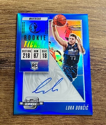 2018-19 Luka Doncic Panini Contenders Optic Blue Prizm Rookie Ticket Auto /99 #128 RC Autograph SP