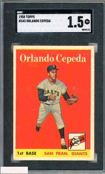 1958 TOPPS ORLANDO CEPEDA #343 ROOKIE RC GIANTS HOF SGC 1.5 FR