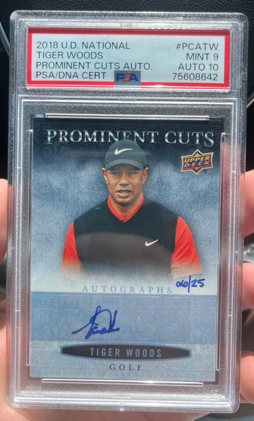 2018 UPPER DECK TIGER WOODS PROMINENT CUTS AUTO SP /25 PSA MINT 9 AUTO 10