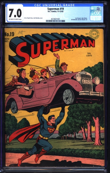 Superman #19 (1942) CGC 7.0 -- O/w to white pages; Jerry Siegel & Joe Shuster