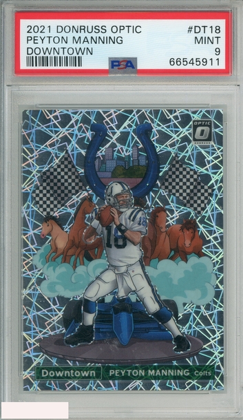 2021 PANINI DONRUSS OPTIC DOWNTOWN PEYTON MANNING #DT18 COLTS HOF PSA 9 MINT
