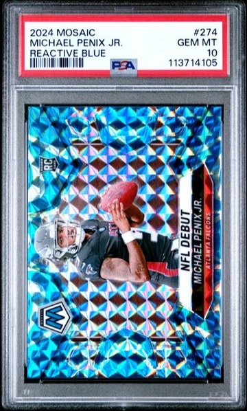2024 PANINI MOSAIC MICHAEL PENIX JR. REACTIVE BLUE PRIZM ROOKIE RC PSA 10