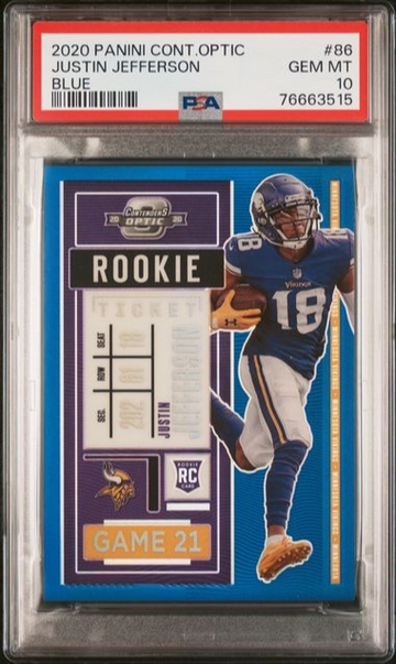 JUSTIN JEFFERSON 2020 CONTENDERS OPTIC BLUE /99 PSA 10
