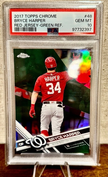 2017 TOPPS CHROME GREEN REFRACTOR #48 BRYCE HARPER Short Print #/99 POP 7 PSA 10