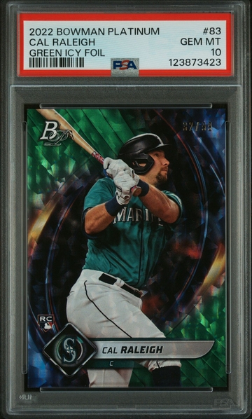 2023 Bowman Platinum Cal Raleigh Green Icy Foil (RC) /99 PSA 10 POP 3